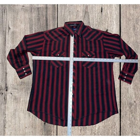 Wrangler Pearl Snap Shirt Men’s Size 17 1/2 - 34 Red Black Striped Western L/S - Picture 4 of 7
